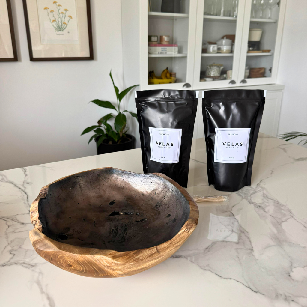 Set Bali | Velas Perladas Negras TRIA + Cuenco Bali