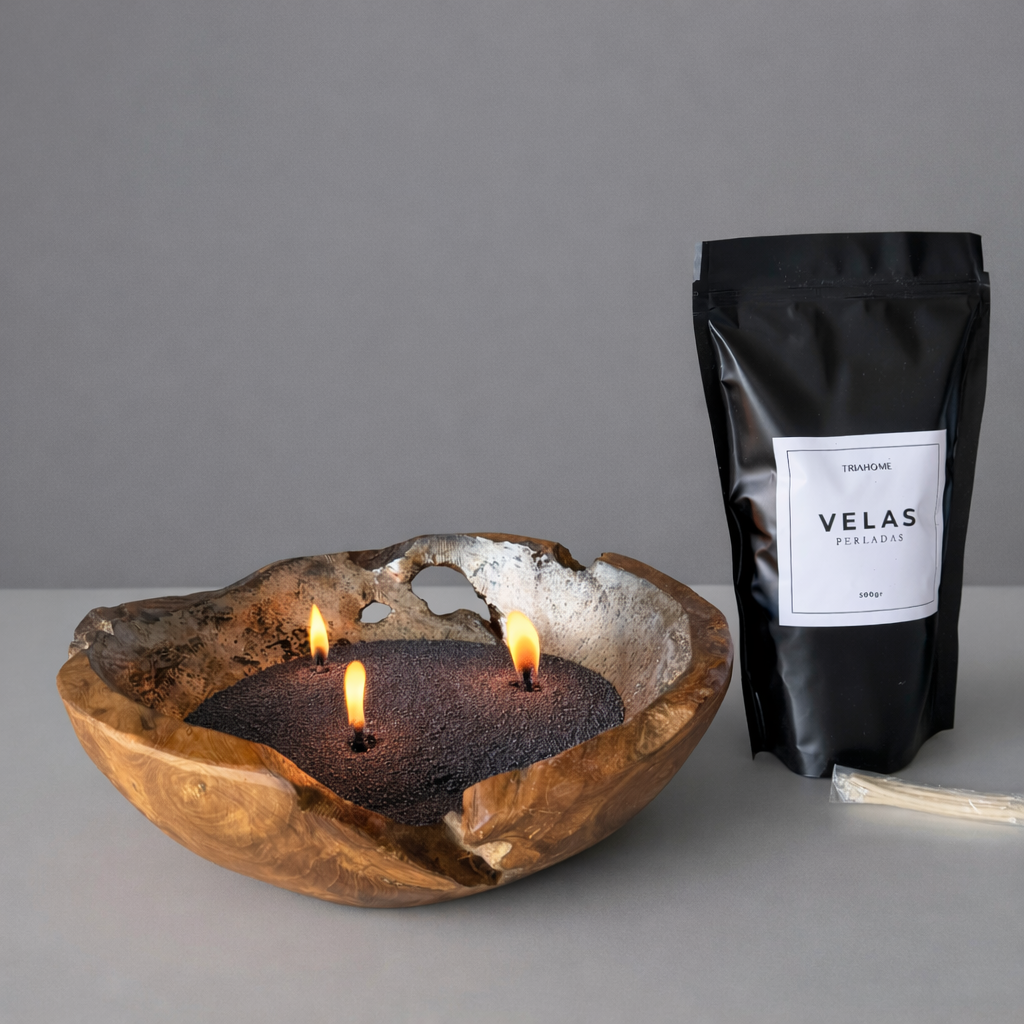 Set Bali | Velas Perladas Negras TRIA + Cuenco Bali